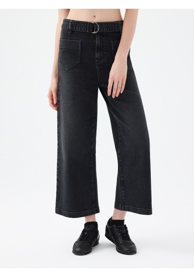 Crop Wide Leg Regular Fit Kadın Pantolon Denim