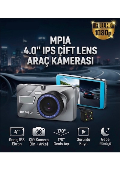 4" Ips Ekran Dual Lens Full Hd 1080p 170 Derece Görüş Açısı G Sensör Araç İçi Kamera