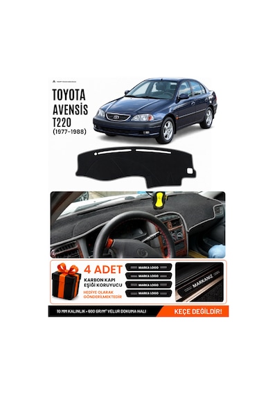 Toyota Avensis T220 1997-2002 Uyumlu Torpido Örtüsü, Torpido Kılıfı - Siyah Gri