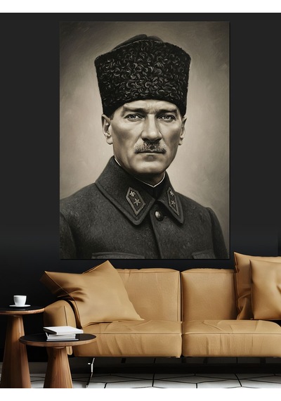 Karizma Tablo Fesli Mustafa Kemal Atatürk Dekoratif Kanvas - Mdf Ahşap Tablo
