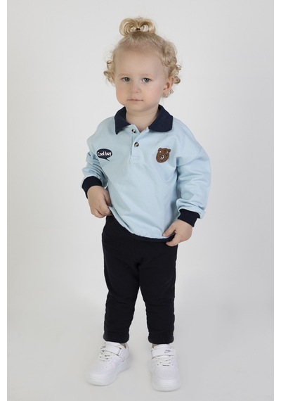 Harika Kids Erkek Bebek&çocuk İki İplik Kumaş Orta Kalınlıkta Polo Yaka Örme Basic Alt Üst Eşofman Takımı 001