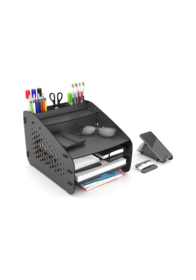 Design Otto Fx Medium Hexa - 6 Renk Evrak Rafı Masaüstü Organizer Siyah