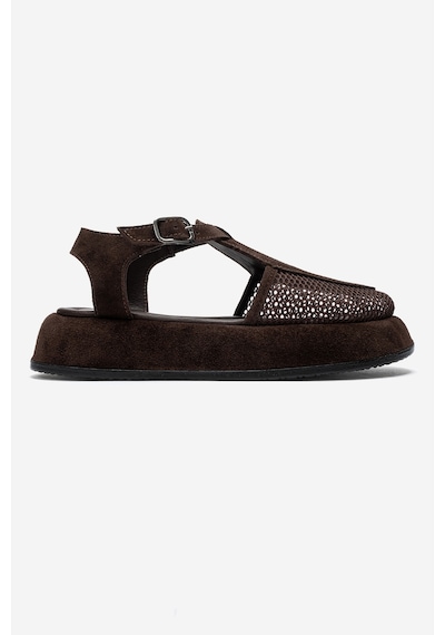 Luvi Shoes Lurelıa Kahverengi Süet Hakiki Deri Fileli Kadın Sandalet