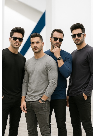 Rich Erkek Grimelanj-siyah-lacivert-antrasit 4'lü Paket Basic Uzun Kollu Body Gri-siyah-lacivert-antrasit
