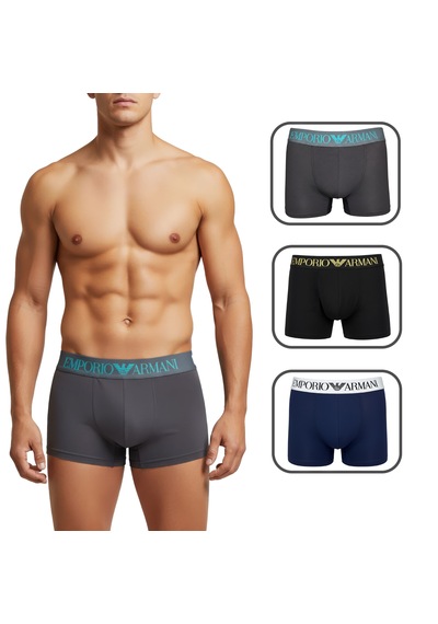 Emporio Armani Erkek 3'lü Boxer Set Gri Füme Lacivert Siyah