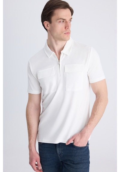 Twn Slim Fit Ekru Düz Modal T-shirt 4ec1459811112 E01