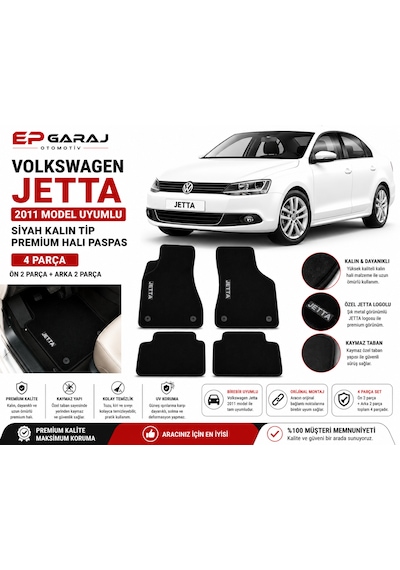 Volkswagen Jetta 2011-2018 Model Uyumlu Siyah Kalın Tip Premıum Halı Paspas Takımı 4 0