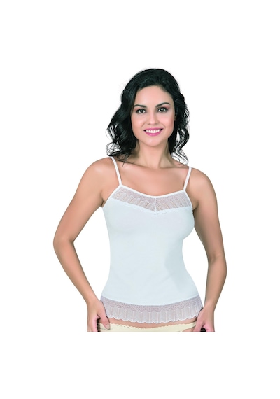 Kompedan Dantel Robalı İnce Askılı Pamuklu Modal Atlet Beyaz 25510 Beyaz