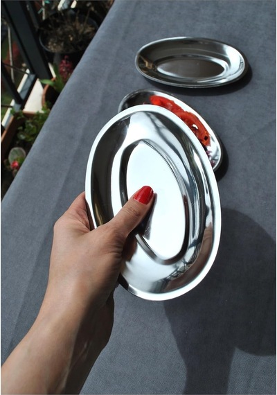3'lü Paslanmaz Çelik Kayık Tabak Sunum Meze Tabağı 18 X 11 Cm - Düz Çok Renkli