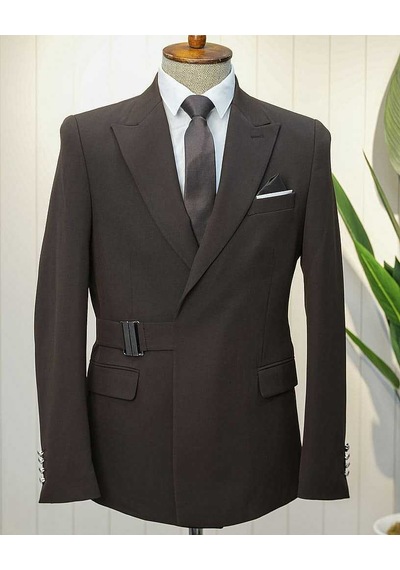Bys Beystil Erkek Kahve Slimfit Beli Tokalı Takım Elbise