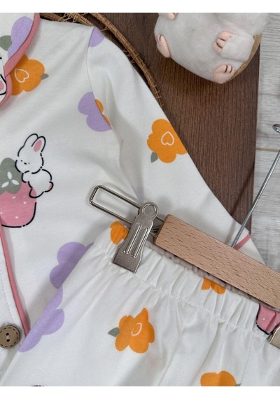 Kruvaze Yaka %100 Pamuk Önden Düğmeli Mevsimlik Ünisex Bebek Ve Çocuk Pijama Takımı Bebicix Çok Renkli