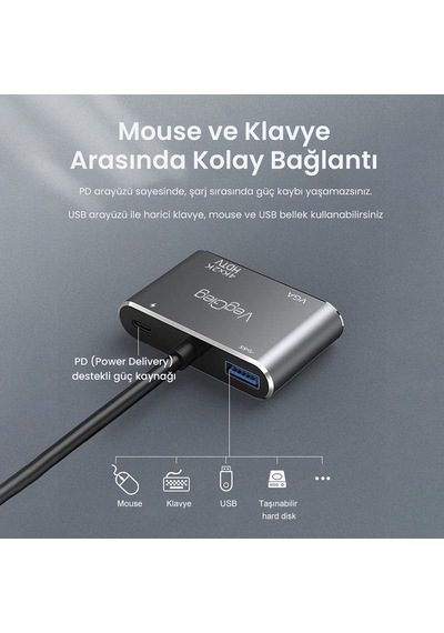 Veggieg Type-c 4k Hdmı 1080p Vga Usb 3.0 Pd Dönüştürücü Çevirici Hub