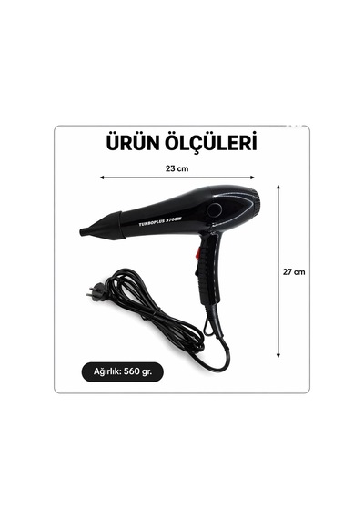 Turboplus 3700 W Prfesyonel Kuaför Fön Makinesi Saç Kurutma Makinesi Ac Motor, Soğuk Hava