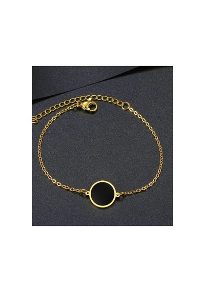 Lunarie Siyah Mineli Daire Zincir Bileklik 14k Gold Kaplama Altın