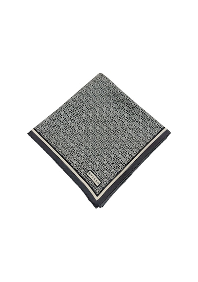 Vakko Twill İpek Eşarp - Helezon Monogram - Füme Krem Gri Krem