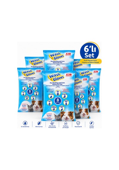Bıo Petactive Wash Gloves Evcil Hayvan Kuru Yıkama Ve Bakım Kesesi 8 Li X 6 Paket Kedi Köpek Temizlik Eldiveni