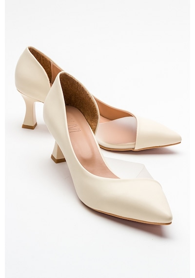 Luvishoes 353 Ekru Cilt Topuklu Kadın Ayakkabı Ekru