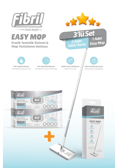 Easy Mop Pratik Temizlik Sistemi + 2 Paket Temizleme Havlusu 80 Y