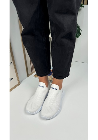 Günlük Unisex Sneaker Slip-on Nefes Alabilen Hafif Yürüyüş Bağcıksız Esnek Spor Ayakkabı 041f Beyaz