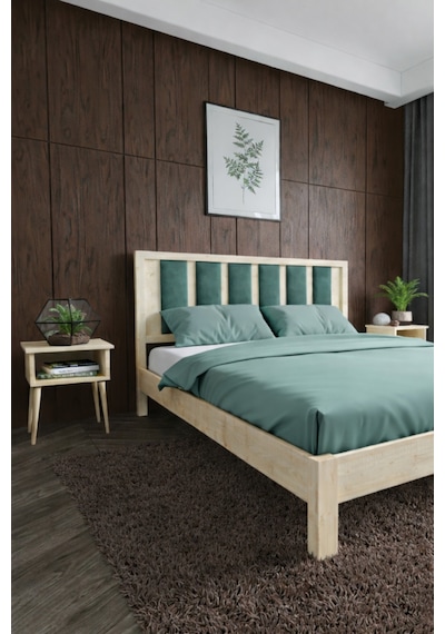 Ori On Çağla Yeşili Puf Başlıklı Masif Ahşap Vernik 100x200