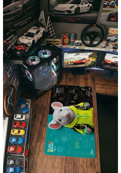 Beyaz Fare Neon Sarı Hoodie 40x90 Cm Oyuncu Mousepad Kaymaz Taban Büyük Boy Siyah