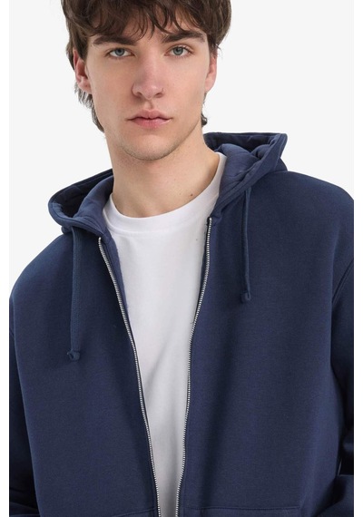 DeFacto Comfort Fit Kapüşonlu İçi Yumuşak Tüylü Basic Düz Kalın Fermuarlı Sweatshirt D7599AX25SPNV135