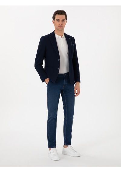 Cacharel Lacivert Slim Fit Dokulu Yün Karışımlı Ceket
