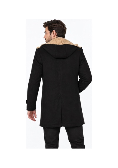 Plt9399 Dewberry Süet Görünümlü Erkek Palto-düz Siyah