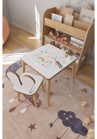 Çocuk Oyun Aktivite Masası 45x45 Cm - Kağıt Rulo Set - Montessori Sandalye Çalışma Masası Çok Renkli