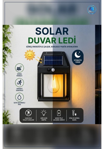 Ampul Model Solar Led Duvar Aplik Hareket Sensörlü Güneş Enerjili