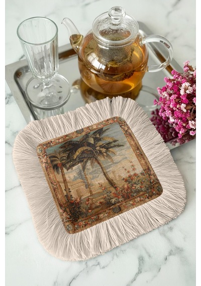 Tropikal Vintage Parlak Püsküllü Sunum Peçetesi-zamansız Palmiye Nostaljik Bej Bardak Altlığı Mendil Taş Limon Sarısı Tropikal Vintage Parlak Püsküllü Sunum Peçetesi-zamansız Palmiye Nostaljik Bej Bardak Altlığı Mendil Taş Limon Sarısı