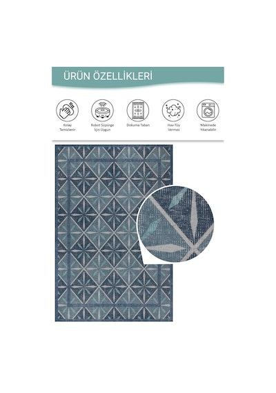 Artloop Nora Mavi Geometrik Desenli Dokuma Tabanlı Modern Şönil Halı Al 500