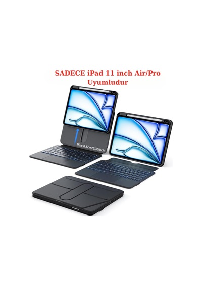 İpad Uyumlu Air 10.9 İnç 2020-22 360 Dönebilen Standlı Işıklı Risser Türkçe Q Klavyeli Tablet Kılıfı