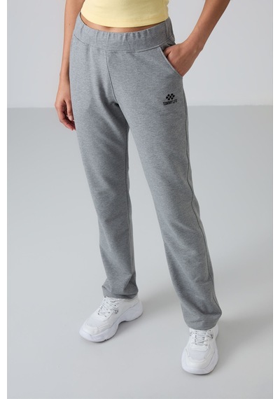 Tommy Life Gri Melanj Yüksek Bel Cepli Rahat Form Klasik Paça Kadın Eşofman Alt - 94185 GRİ MELANJ