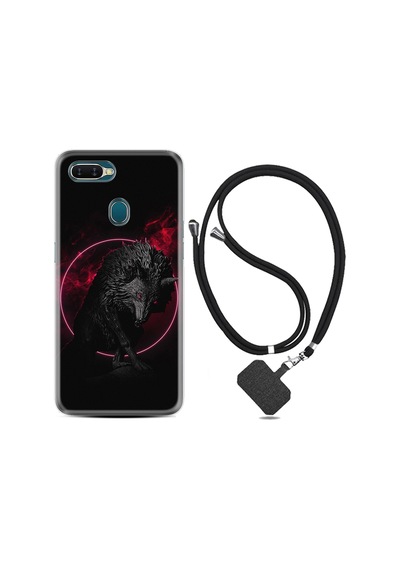 Oppo A5S Kılıf Boyun Askılı Black Wolf 1691
