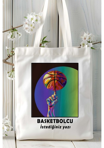 Art Hediye Basketbolcu Basketbol Basket Baskılı Bez Omuz Çantası Kişiye Özel Model 35 Çok Renkli