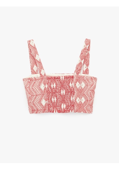 Koton Koton X Sibil Çetinkaya - Desenli Brodeli Nakış Detaylı Askılı Crop Büstiyer Kırmızı Desenli 6sak30094uw