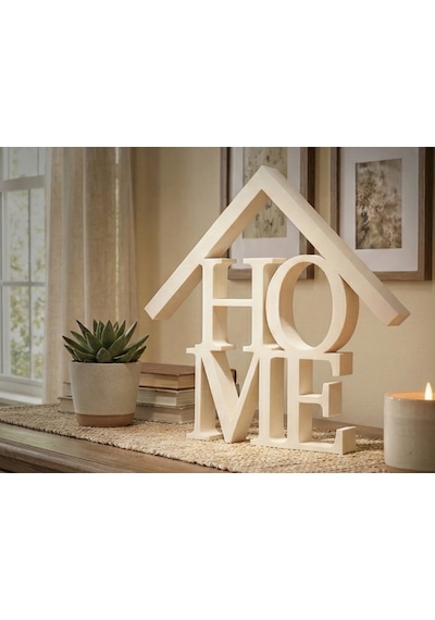 Dekoratif Home Yazılı Masaüstü Beyaz Biblo Modern Ev & Ofis Dekoru Minimal Tasarım