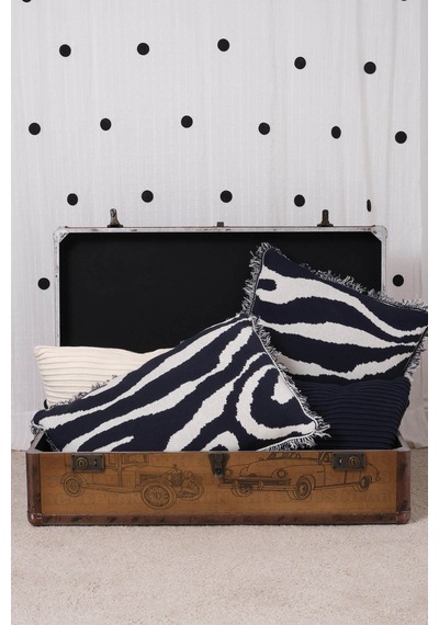 Peraluna Zebra Pıllow %100 Organik Pamuk Triko Yastık Kılıfı 60x40 Cm Lacivert - Lacivert