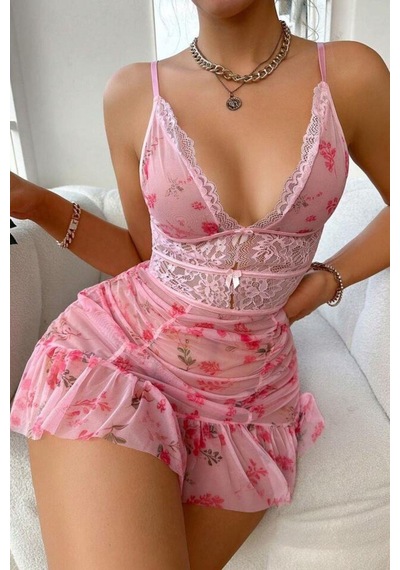 Bella Notte Pembe Derin Dekolteli Gecelik