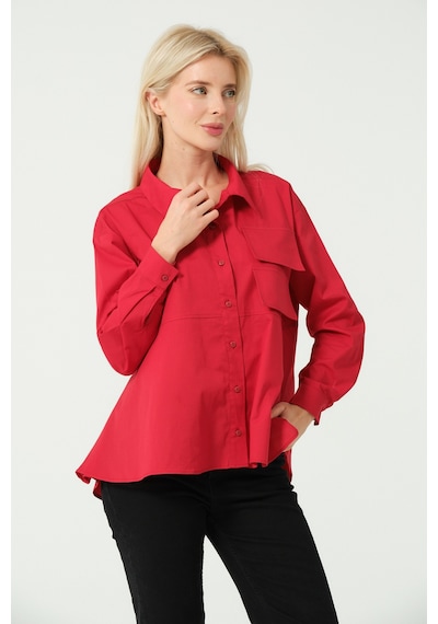 S'amore Clothing Cep Detay Polo Yaka Gömlek Kırmızı