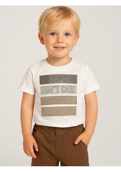 Nanica Kids Erkek Çocuk Aplikeli Don't Care Yazılı T-shirt-16004 Beyaz