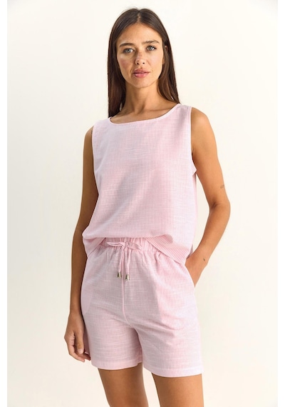 Shade Kadın %100 Pamuk Kalın Askılı Bluz Beli Lastikli Cep Dataylı Şort Çizgili Alt-üst Takım 60282046 - Beyaz-pembe Çok Renkli Shade Kadın %100 Pamuk Kalın Askılı Bluz Beli Lastikli Cep Dataylı Şort Çizgili Alt-üst Takım 60282046 - Beyaz-pembe Çok Renkli