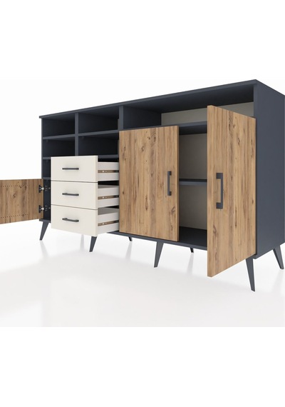 Kronos Konsol 7 Raflı 3 Çekmeceli 3 Kapaklı 176x59x99 Antrasit-ça Antrasit-çam/aytaşı