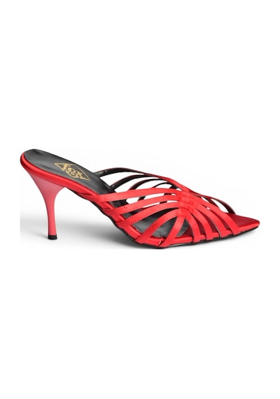 Fox Shoes Y752132704 Kırmızı Saten Kumaş İnce Topuklu Kadın Terlik