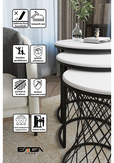 Emga Home Zenith Zigon Sehpa - Beyaz Beyaz