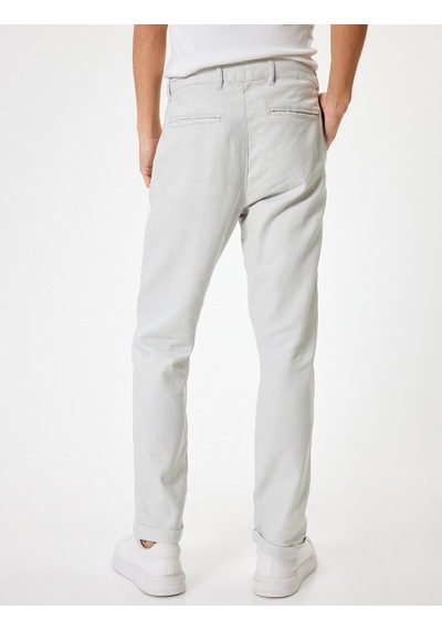 Koton Keten Pamuk Karışımlı Chino Pantolon Cep Detaylı Gri Desenli 4sam40225hw Gri Desenli