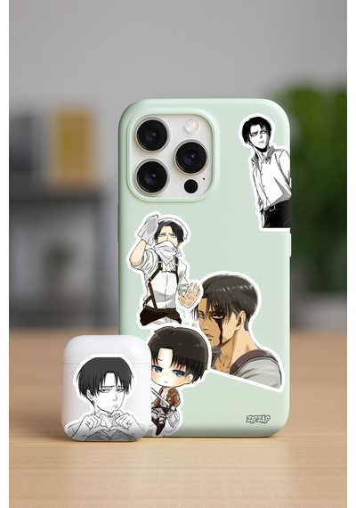Levi Ackerman Attack On Titan Anime Telefon Laptop Yapışkanlı Folyo Sticker Paketi 20 Adet Çok Renkli