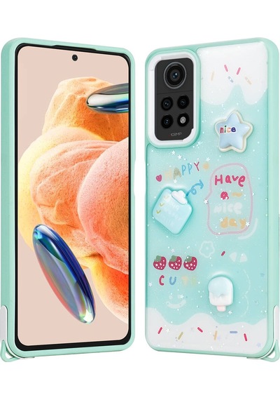 Redmi Note 12 Pro 4g Kılıf Parlayan Sıvılı Simli Kabartma Figürlü Uzrm Cevze Kapak-yeşil Yeşil