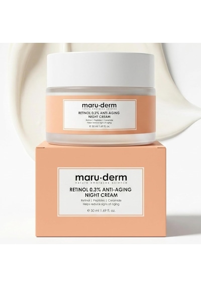 Maruderm Retinol%0.3 Yaşlanma Karşıtı Gece Kremi Kırışıklık Karşıtı Yenileyici Yüz Kremi, Seramid & Peptit Kompleksi İle, 50 Ml
